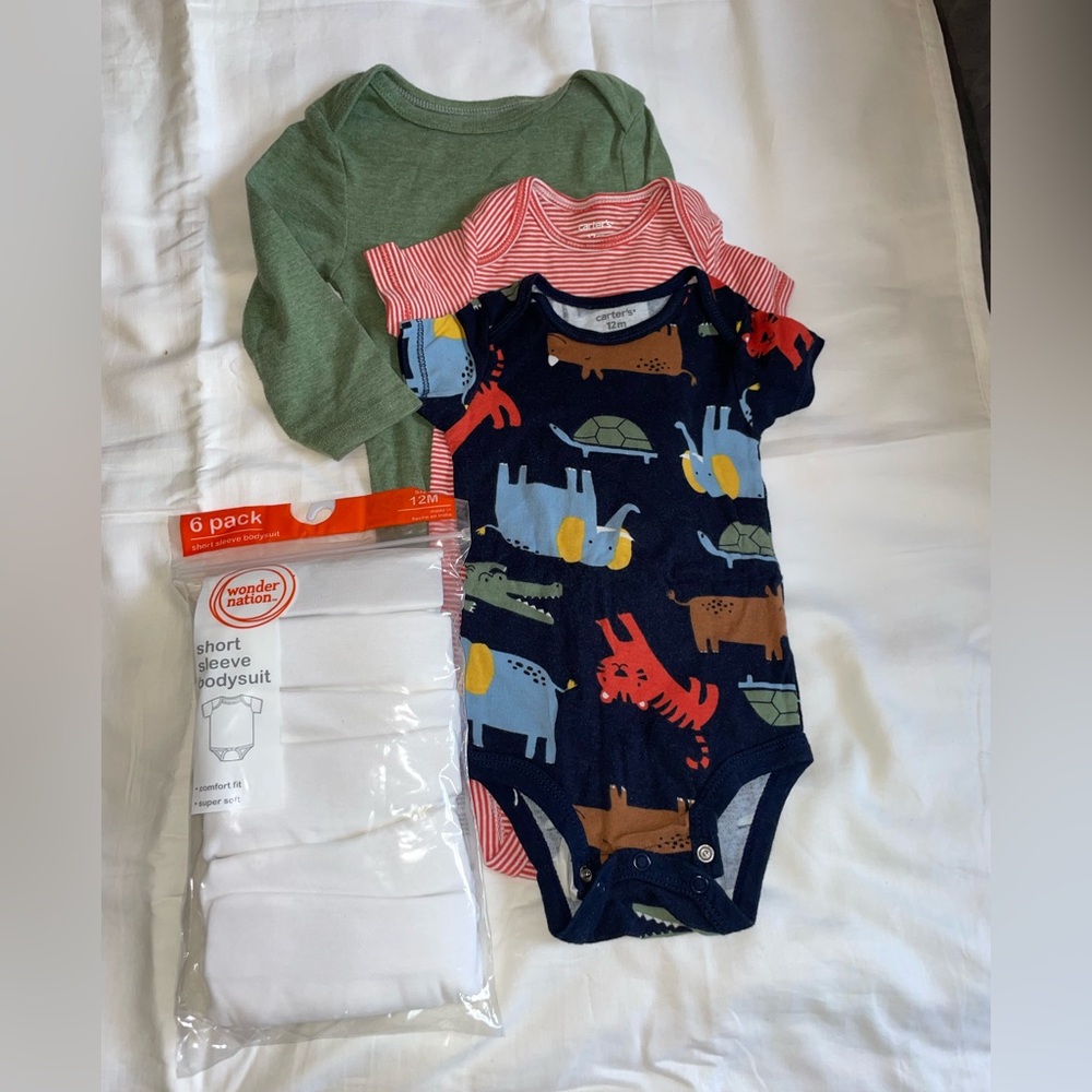 Baby Bodysuit bundle - Navy, Green, Red, white